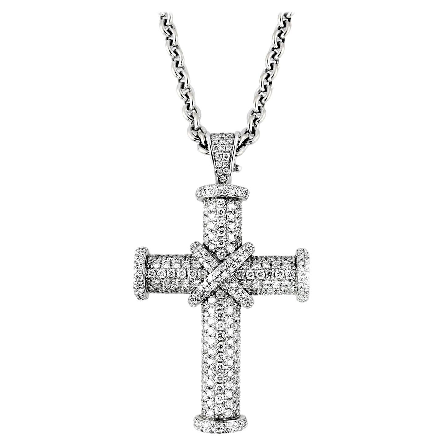 Diamond White Gold Large Theo Fennell Cross on Long Chain Pendant For Sale