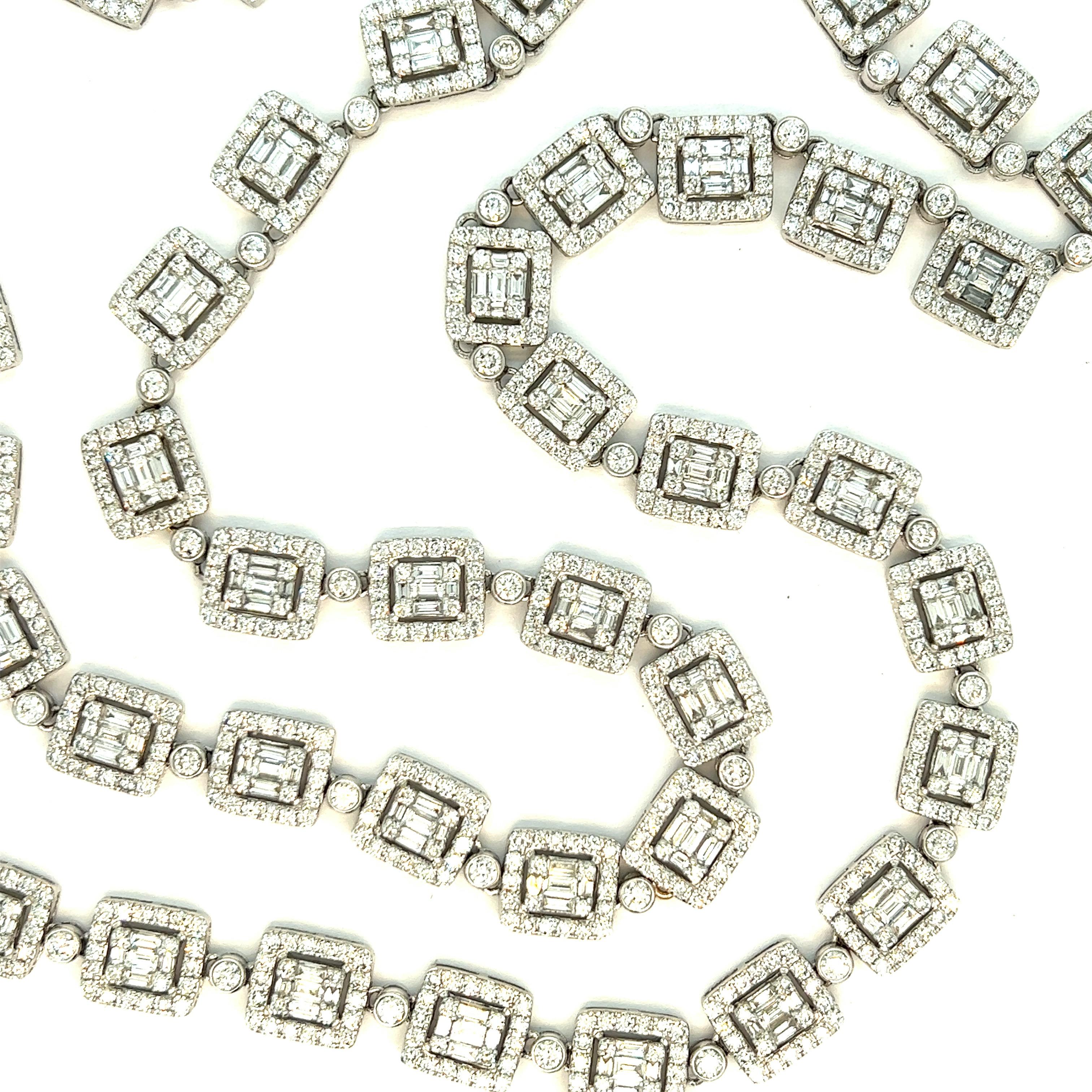 Diamant Weißgold Lange Halskette (Gemischter Schliff) im Angebot