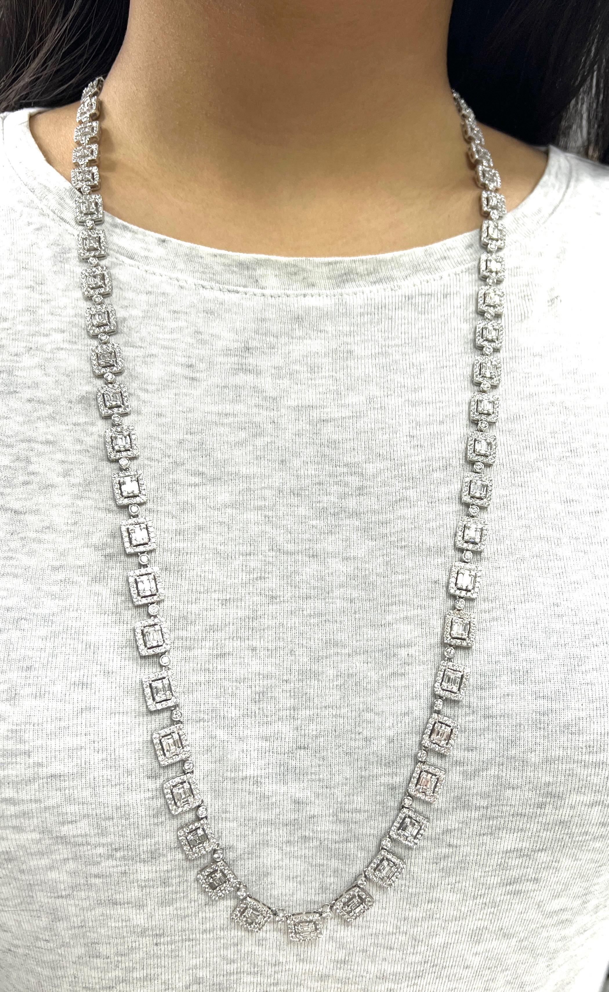 Diamant Weißgold Lange Halskette im Angebot 3