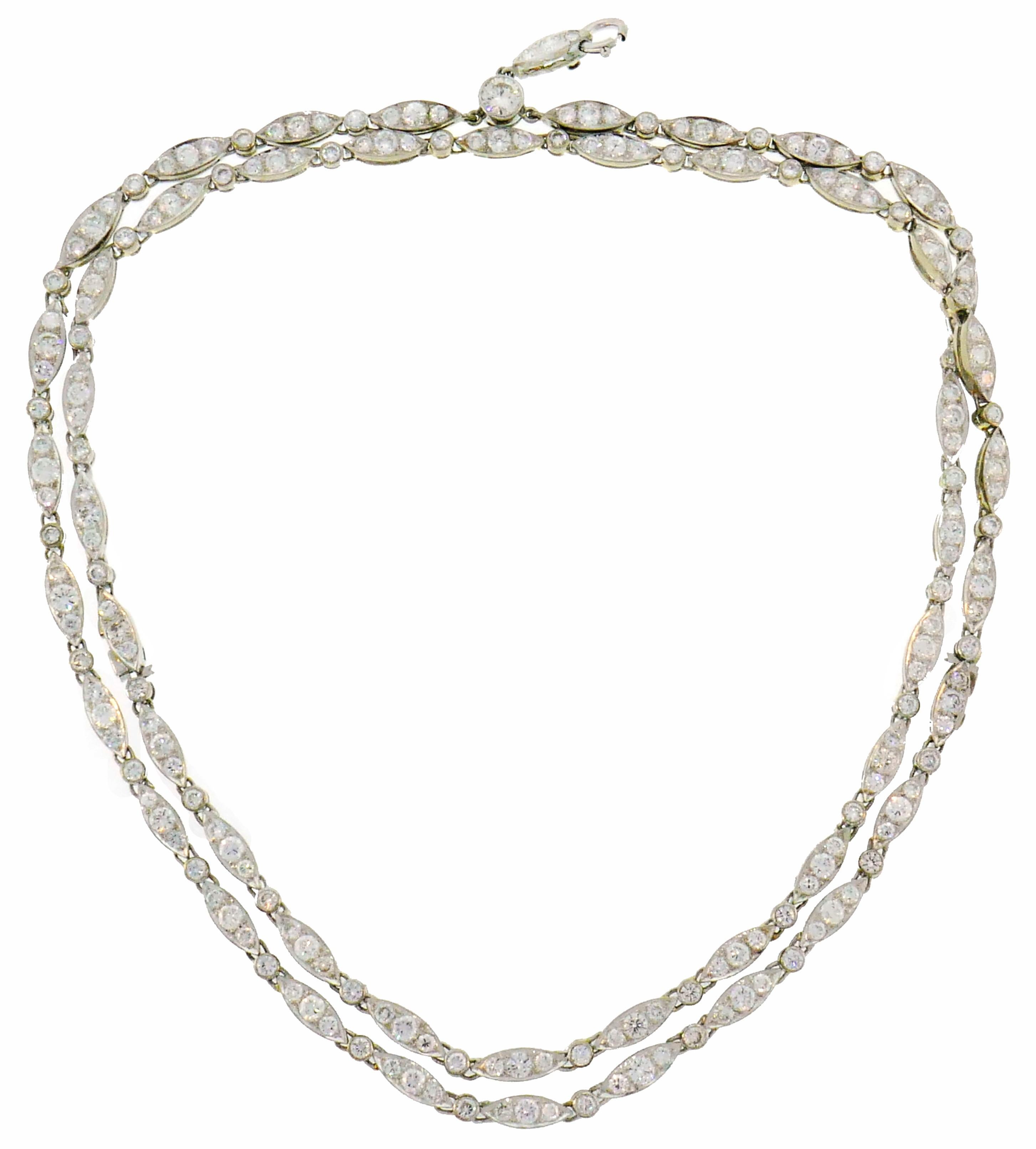 Round Cut Diamond White Gold Necklace Bracelet with Marquise Link, 1960s