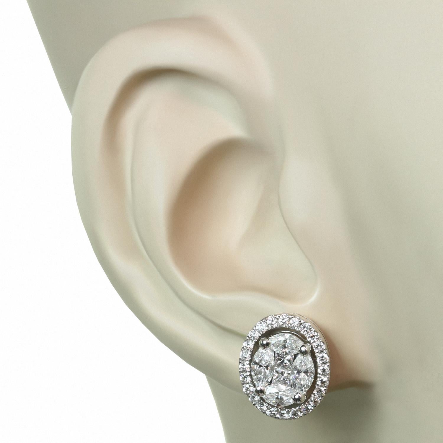 Women's Diamond White Gold Oval Stud Jackets Earrings For Sale