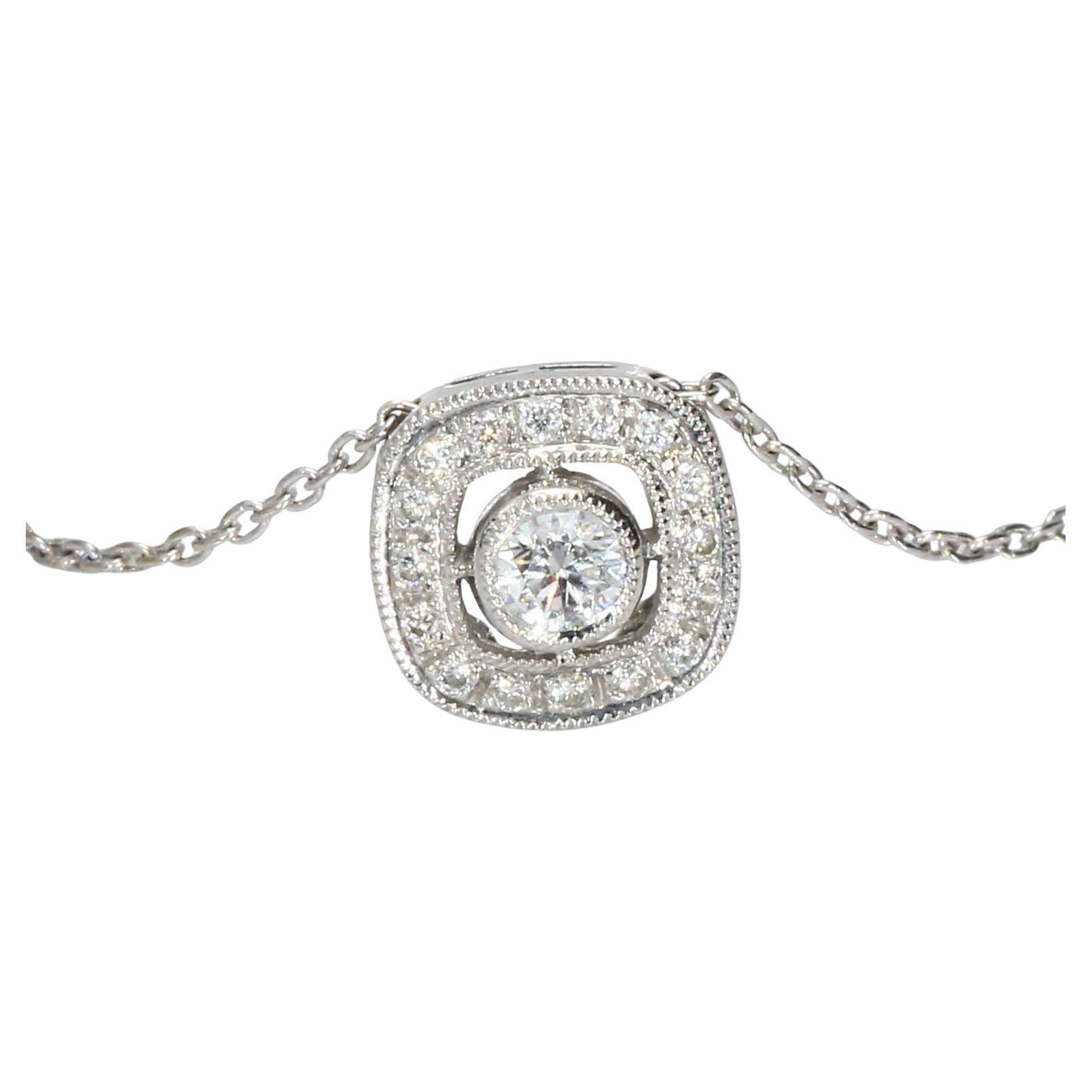 Collar Colgante de Diamantes y Oro Blanco con Cadena - 0.07ct VS2/E en venta