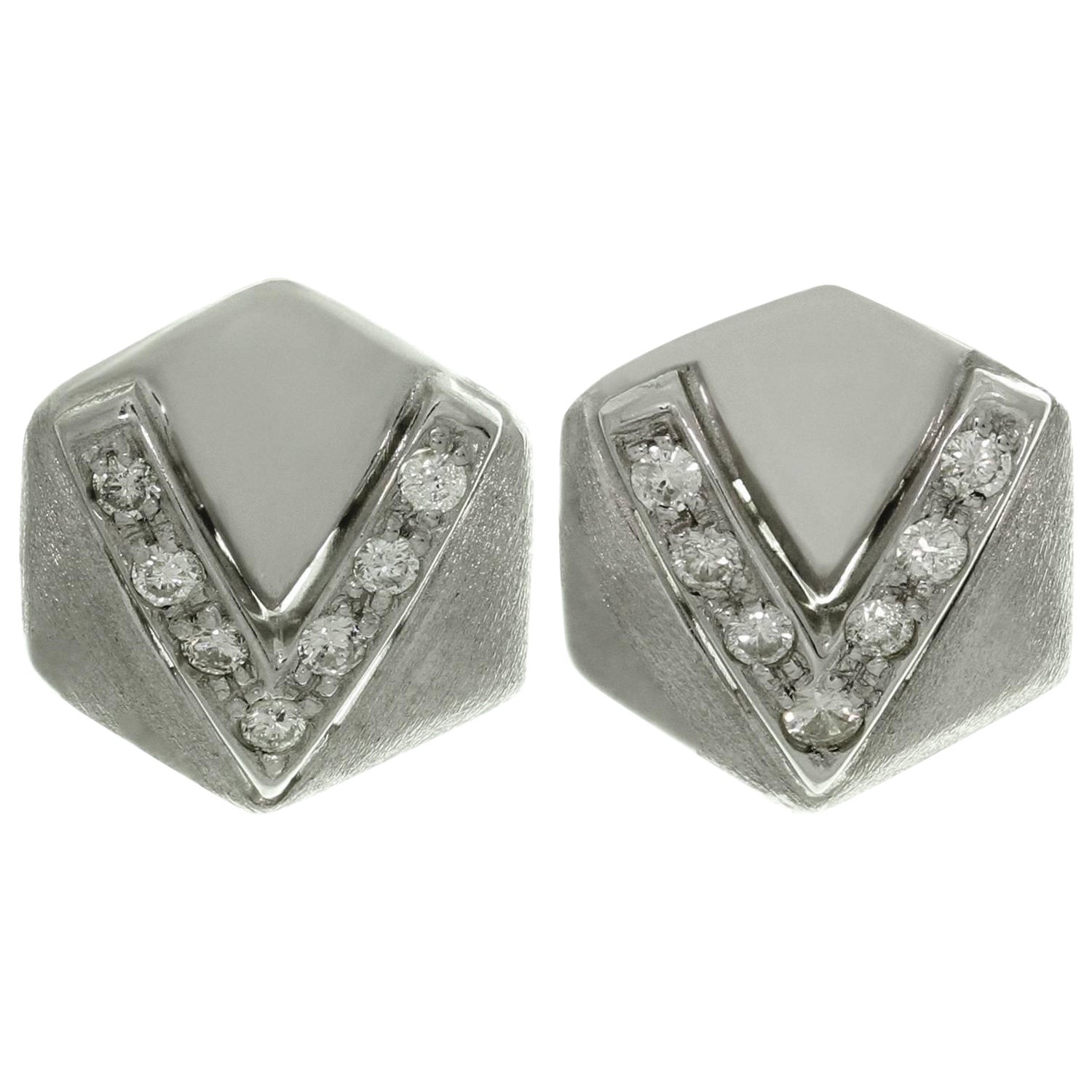 Pentagonal-Ohrringe aus Weißgold mit Diamanten im Angebot