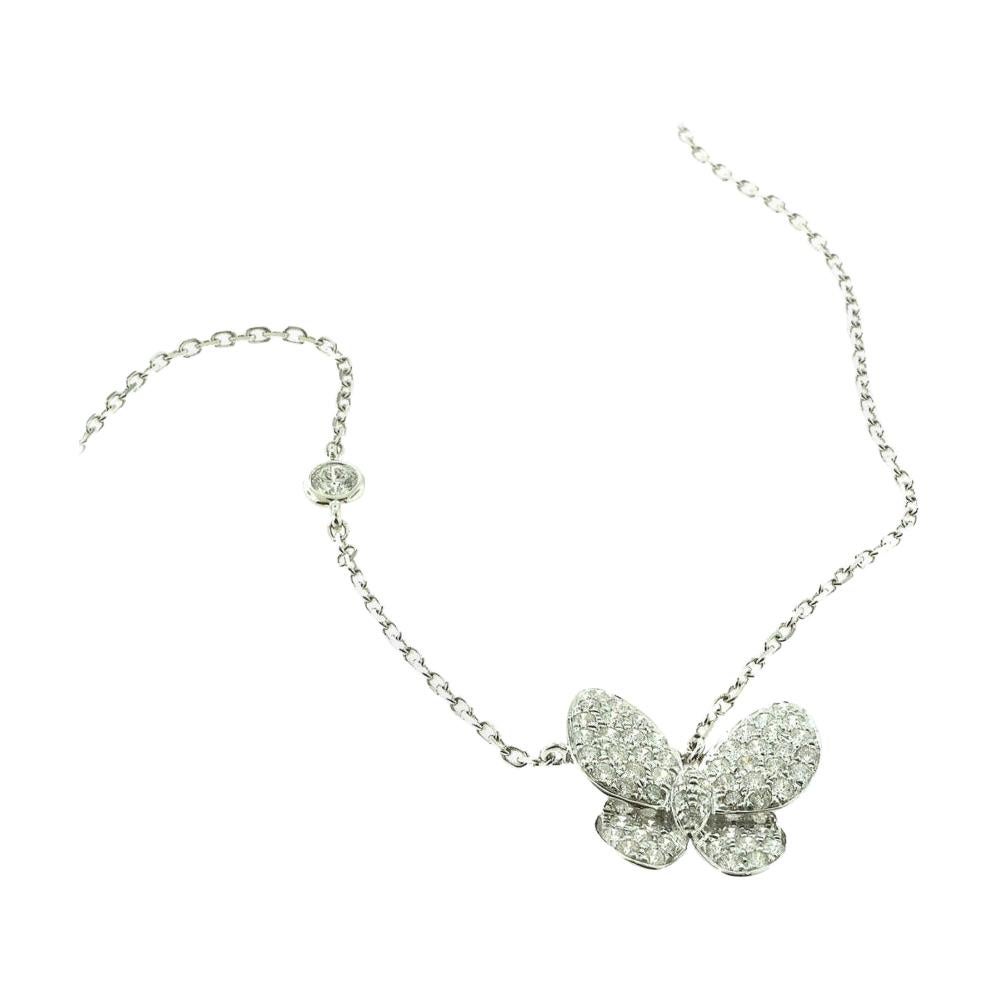 Collier papillons ronds briolants en or blanc et diamants en vente