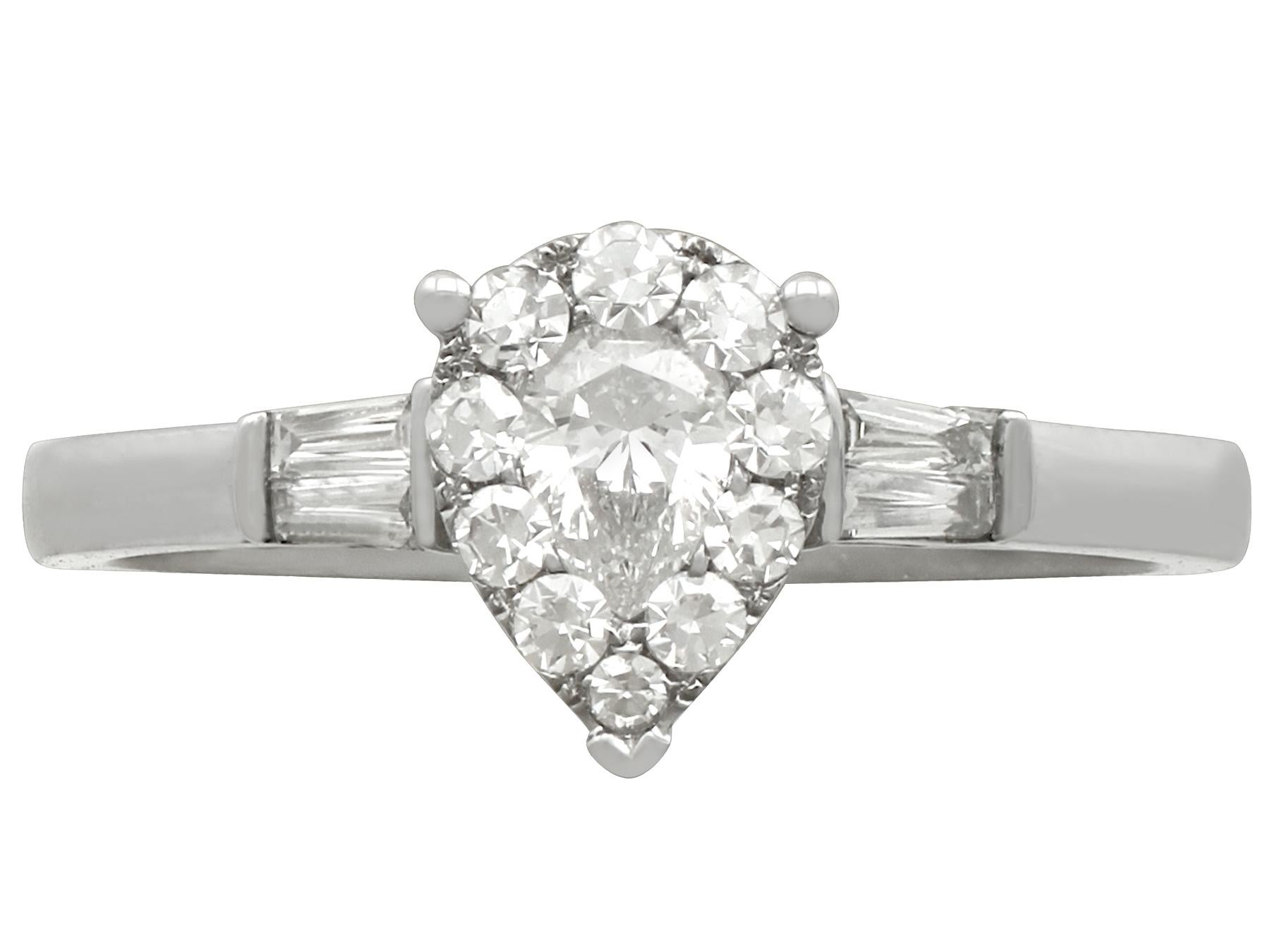 A fine and impressive pear cut 0.50 carat diamond and 18 karat white gold dress ring; part of our diverse diamond jewelry collection

This fine and impressive contemporary pear cut solitaire ring has been handcrafted in 18k white gold.

The ring
