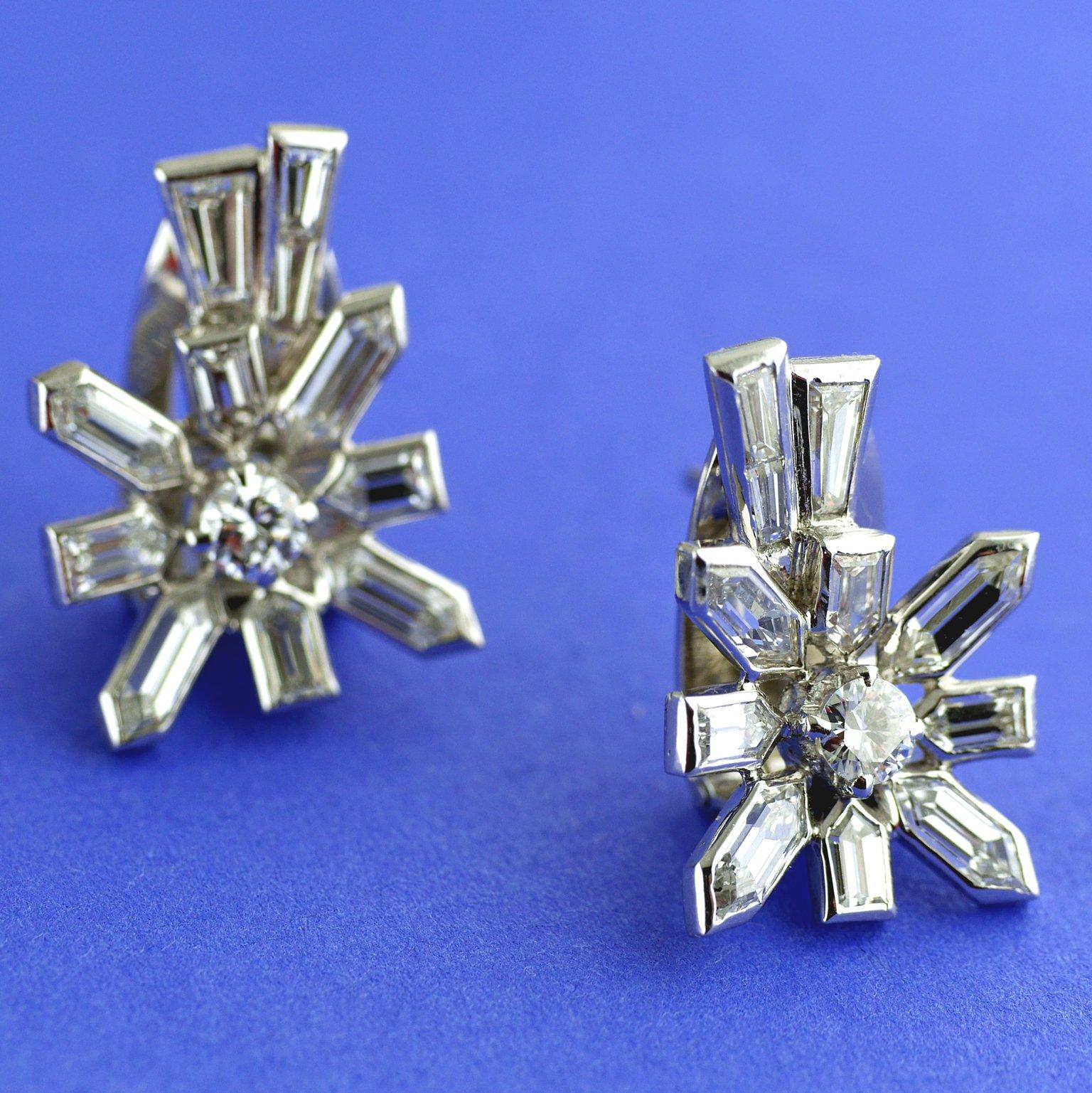Women's or Men's Diamond White Gold Sputnik Earrings, circa 1958