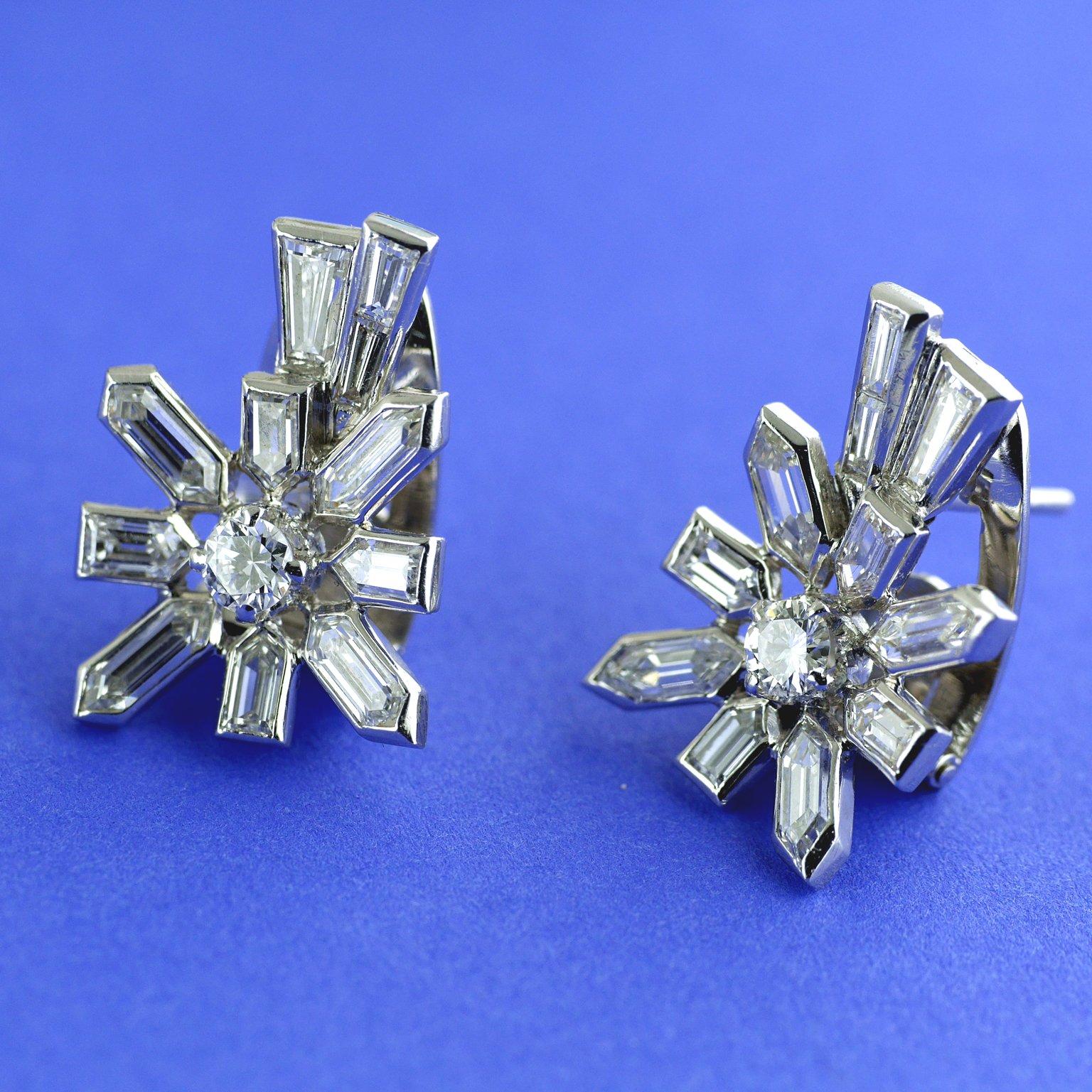 Diamond White Gold Sputnik Earrings, circa 1958 1