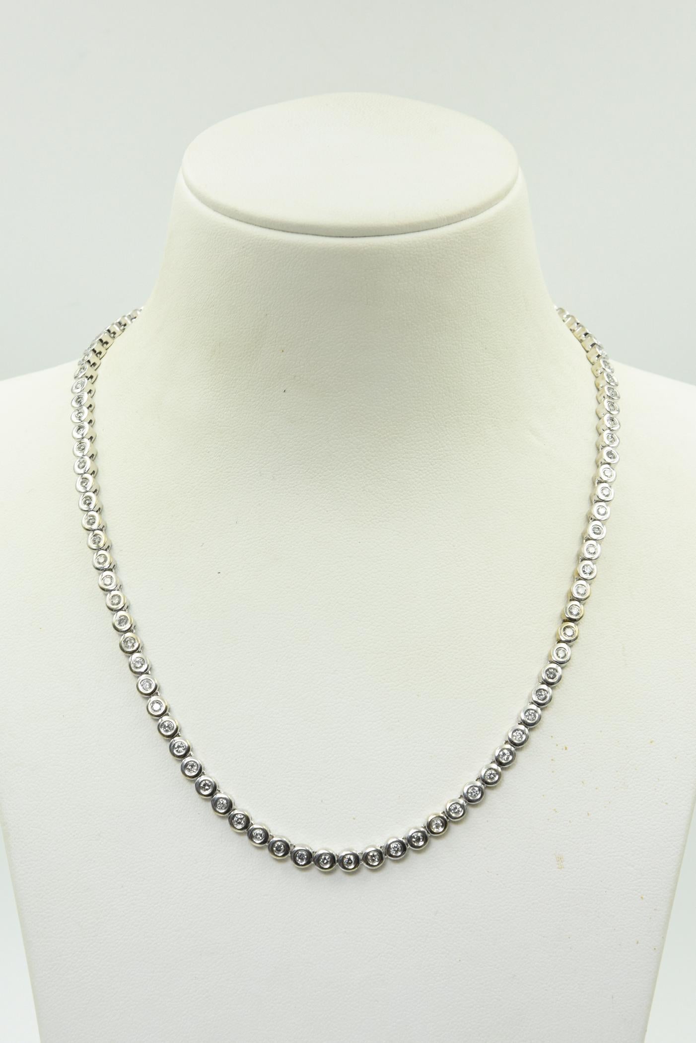 Diamond White Gold Tennis Line Necklace For Sale 7