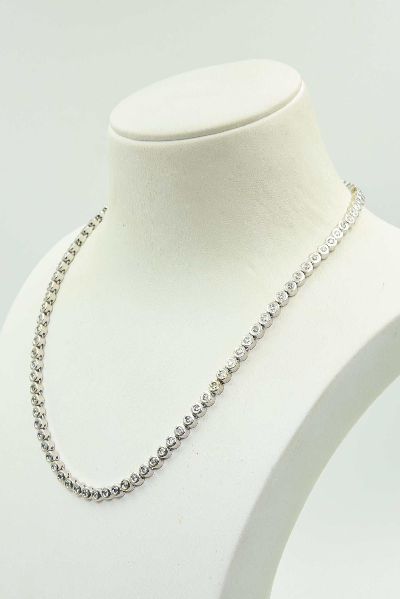Diamond White Gold Tennis Line Necklace For Sale 8