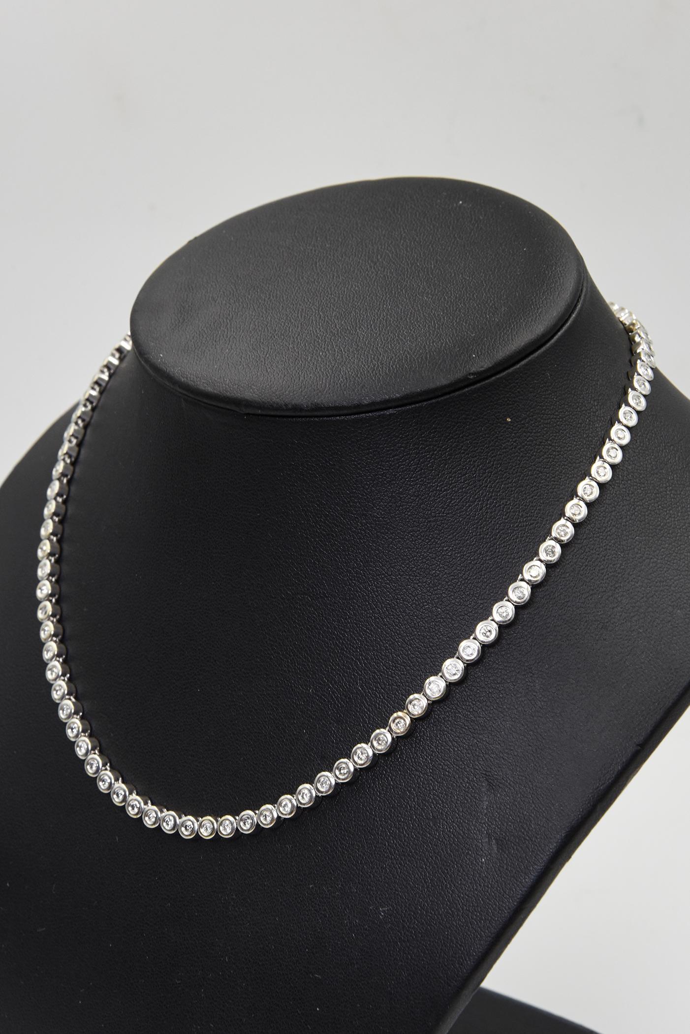 Round Cut Diamond White Gold Tennis Line Necklace For Sale