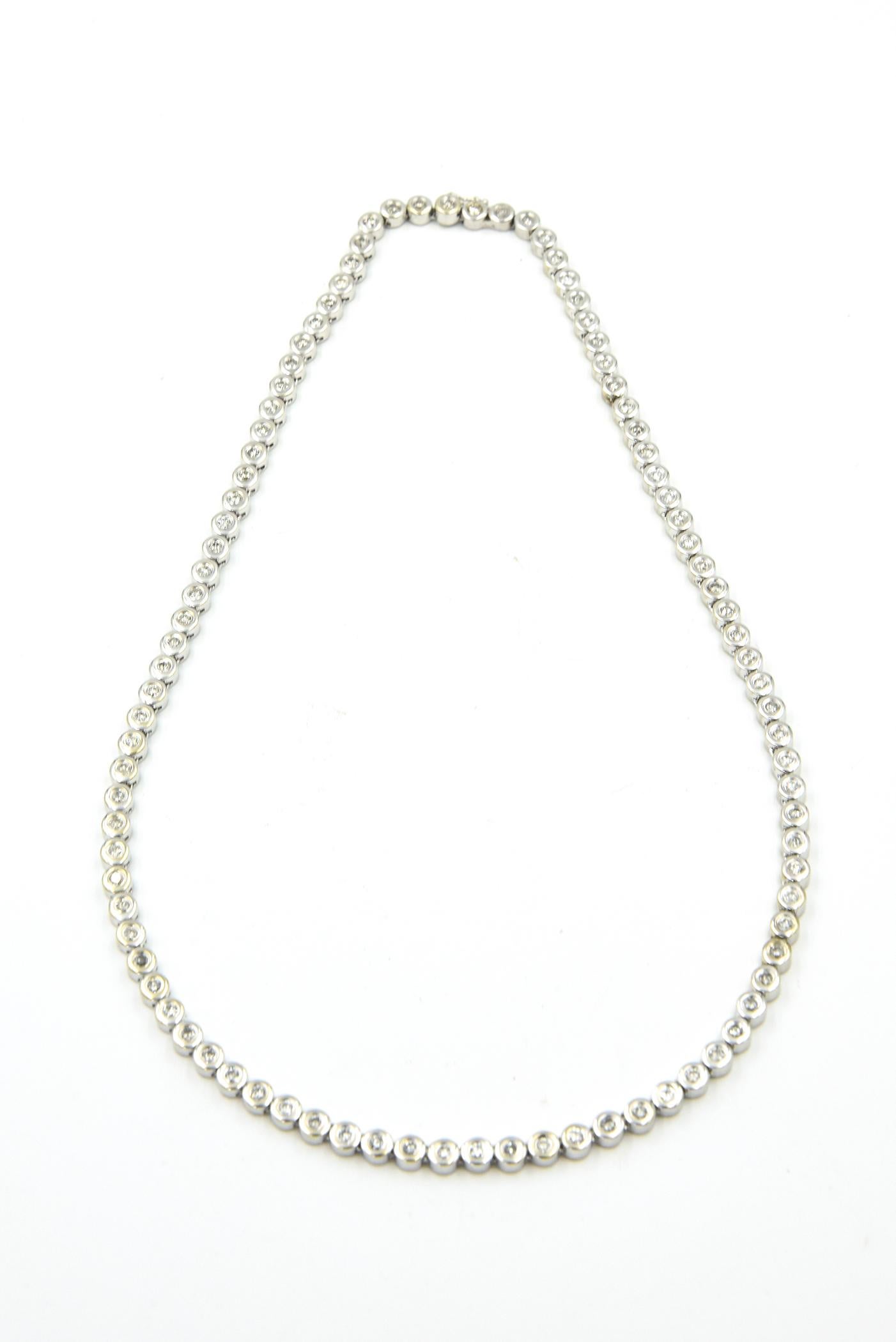 Women's or Men's Diamond White Gold Tennis Line Necklace For Sale