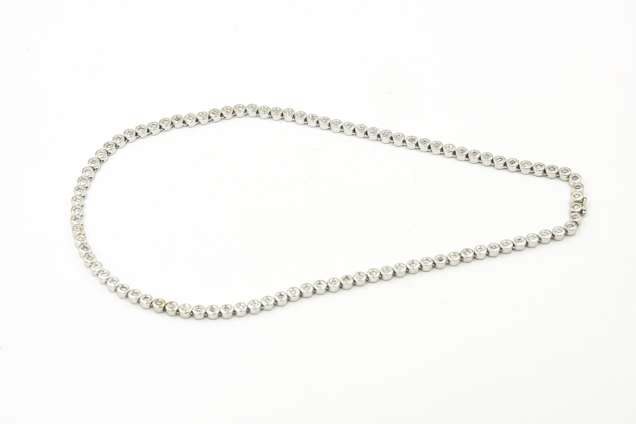 Diamond White Gold Tennis Line Necklace For Sale 1