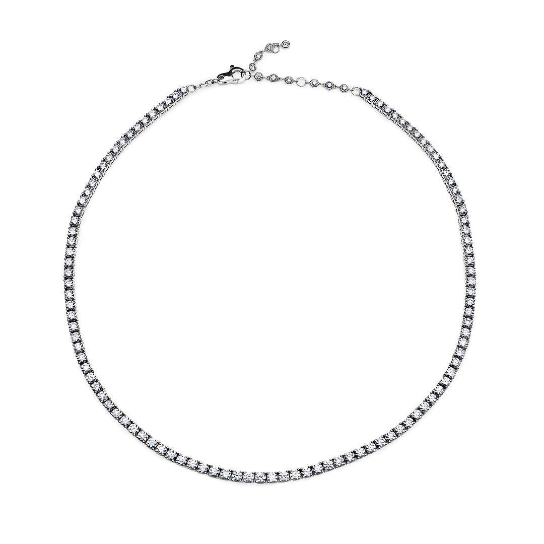 Round Cut Diamond White Gold Tennis Necklace For Sale