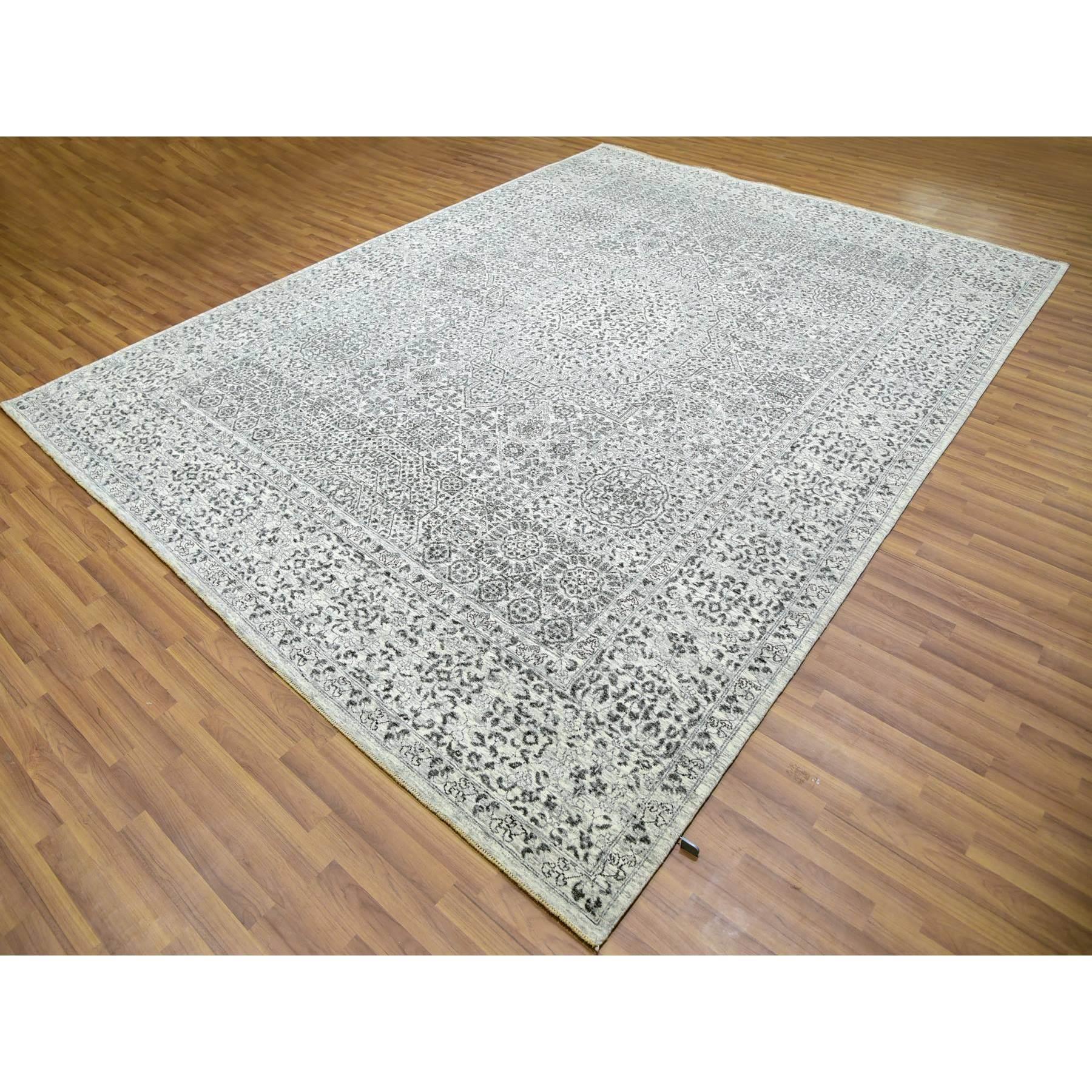 Indian Diamond White Mamluk Dynasty Hand Knotted Undyed Wool Oriental Rug 9'0