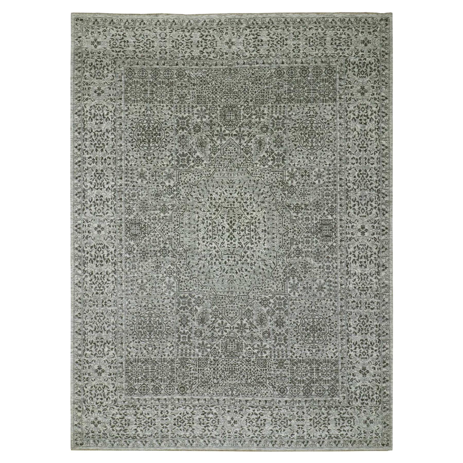 Diamond White Mamluk Dynasty Hand Knotted Undyed Wool Oriental Rug 9'0" x 12'2"