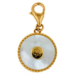 Diamond White Pearl Compass Bezel Medallion 18 Karat Yellow Gold Charm Pendant