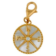 Diamond White Pearl Compass Bezel Medallion 18 Karat Yellow Gold Charm Pendant