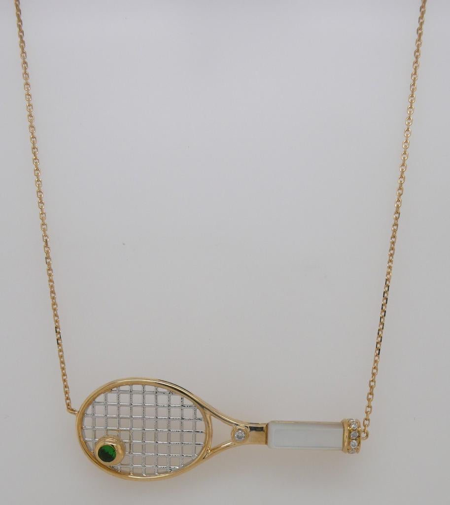 gold tennis racket necklace