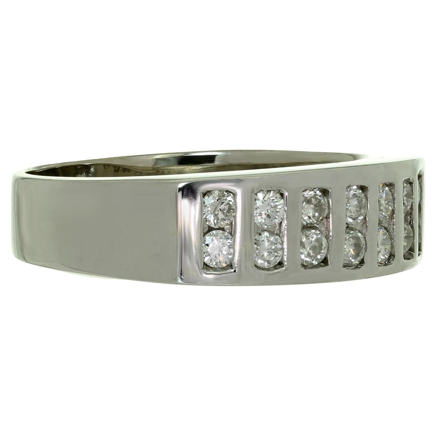 Women's or Men's Diamond White Solid Gold Band Ring For Sale