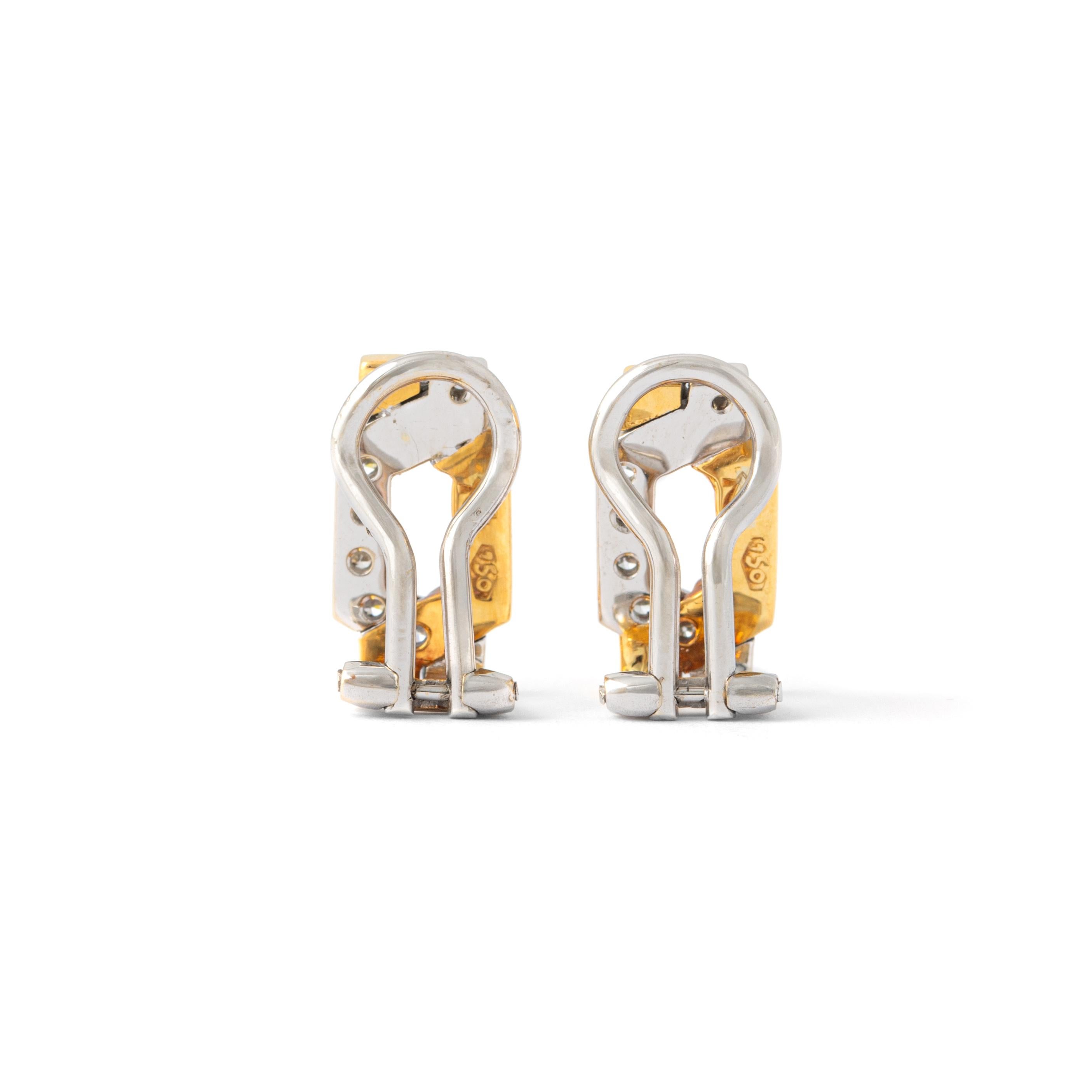 Diamond White Yellow Gold 18K Ear Clips In Good Condition For Sale In Geneva, CH
