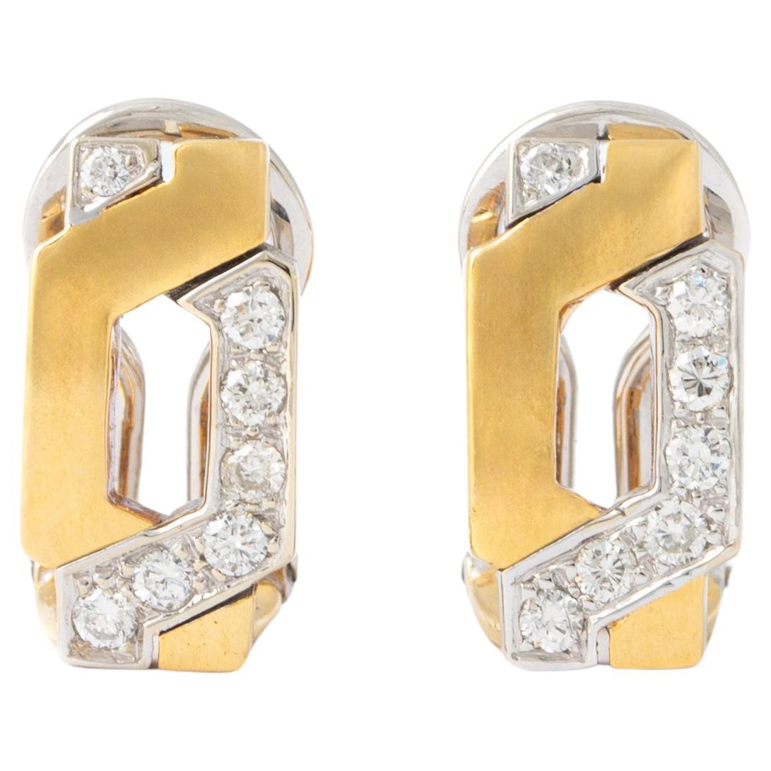 Diamond White Yellow Gold 18K Ear Clips For Sale