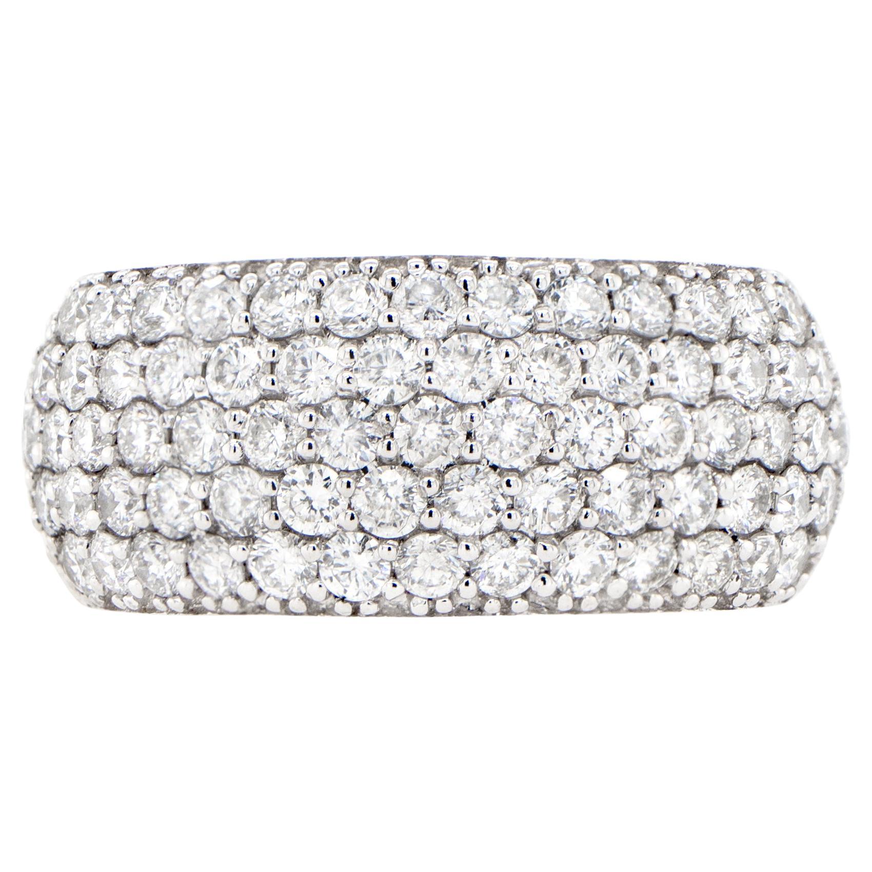 Diamond Wide Band Cluster Ring 1.75 Carats 18K White Gold