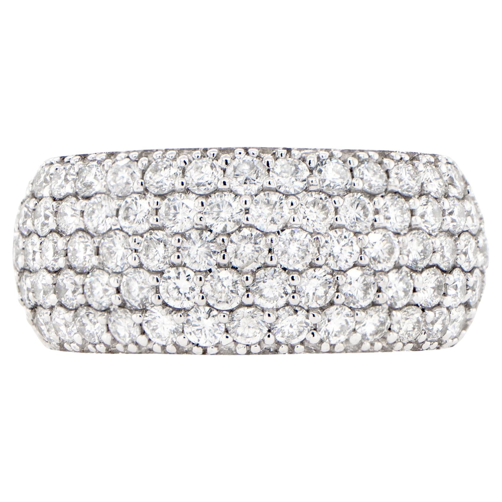 Diamond Wide Band Cluster Ring 1.75 Carats 18K White Gold