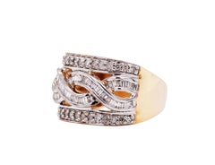 Diamond Wide Band Ring 9 ct Yellow Gold Baguette and Pavé Statement Ring