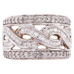 Diamond Wide Band Ring 9 ct Yellow Gold Baguette and Pavé Statement Ring