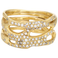 Diamond Wide Band Ring Vintage 18 Karat Gold Tree Branch Estate Fine Jewelry