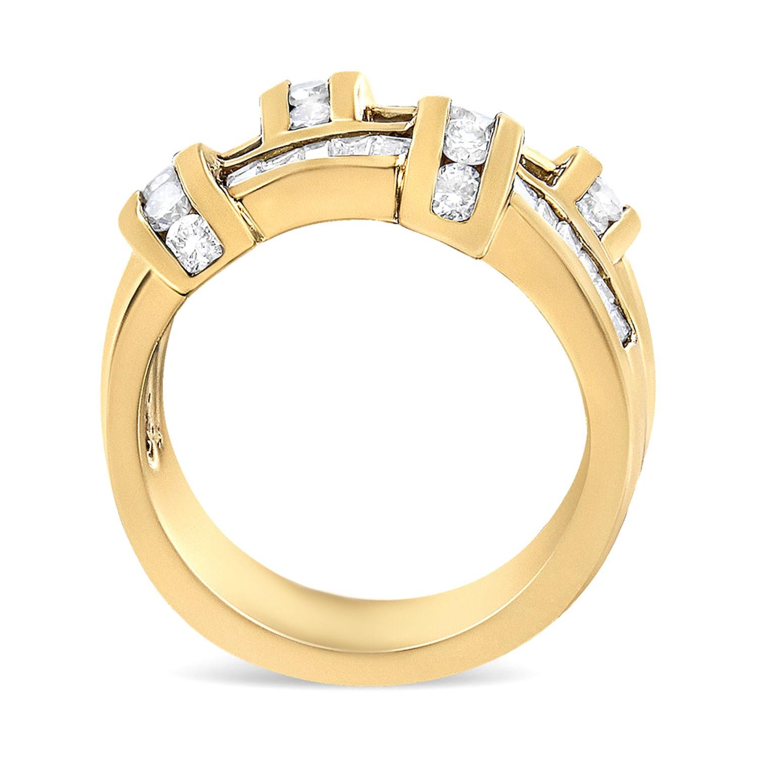 Diamond Wide Cocktail Ring Baguette and Round Cut 1.68 Carats 14K Yellow Gold In Excellent Condition For Sale In Aliso Viejo, CA