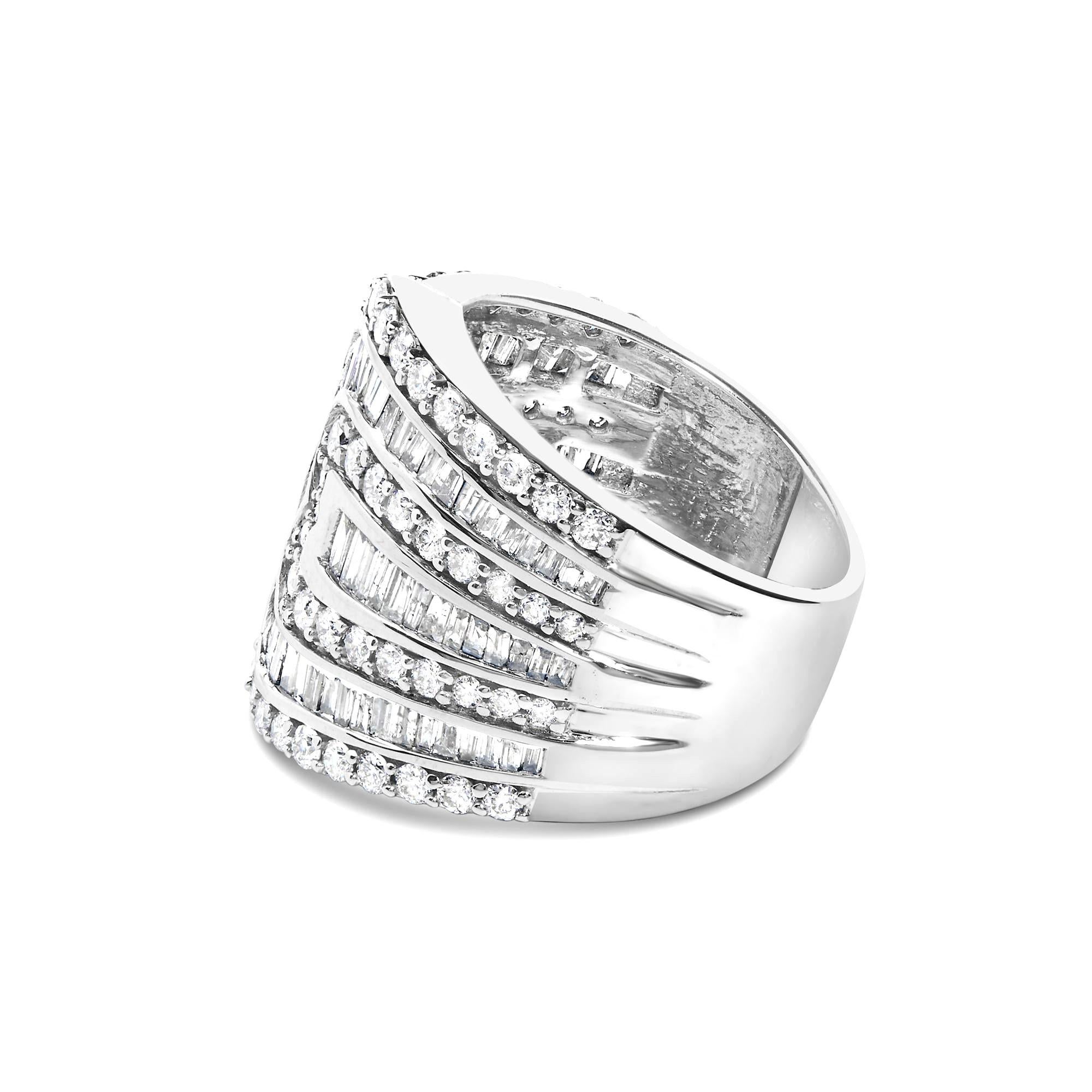 Diamond Wide Cocktail Ring Baguette and Round Cut 2.55 Carats 10K White Gold In Excellent Condition For Sale In Aliso Viejo, CA