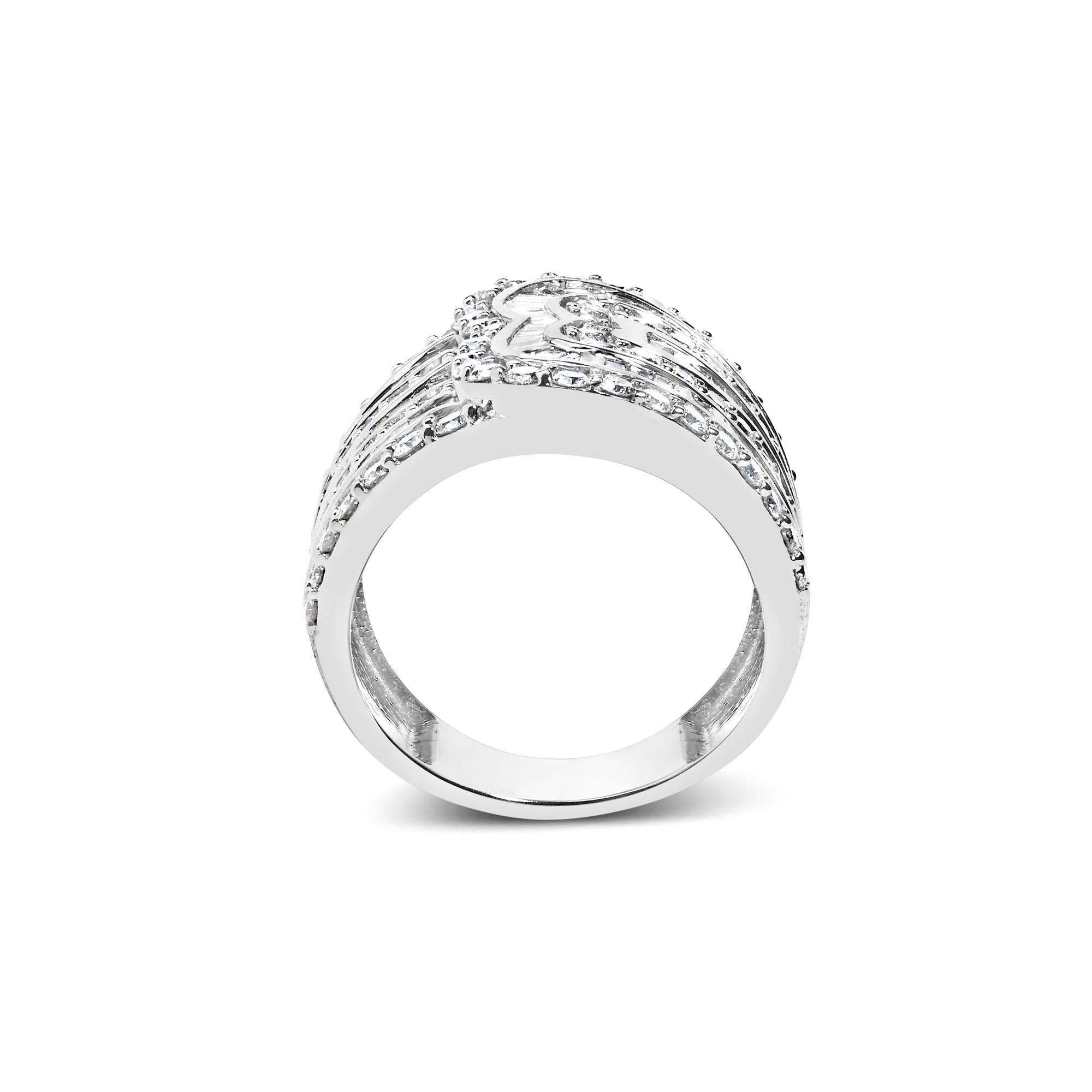 Women's or Men's Diamond Wide Cocktail Ring Baguette and Round Cut 2.55 Carats 10K White Gold For Sale