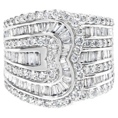 Diamond Wide Cocktail Ring Baguette and Round Cut 2.55 Carats 10K White Gold