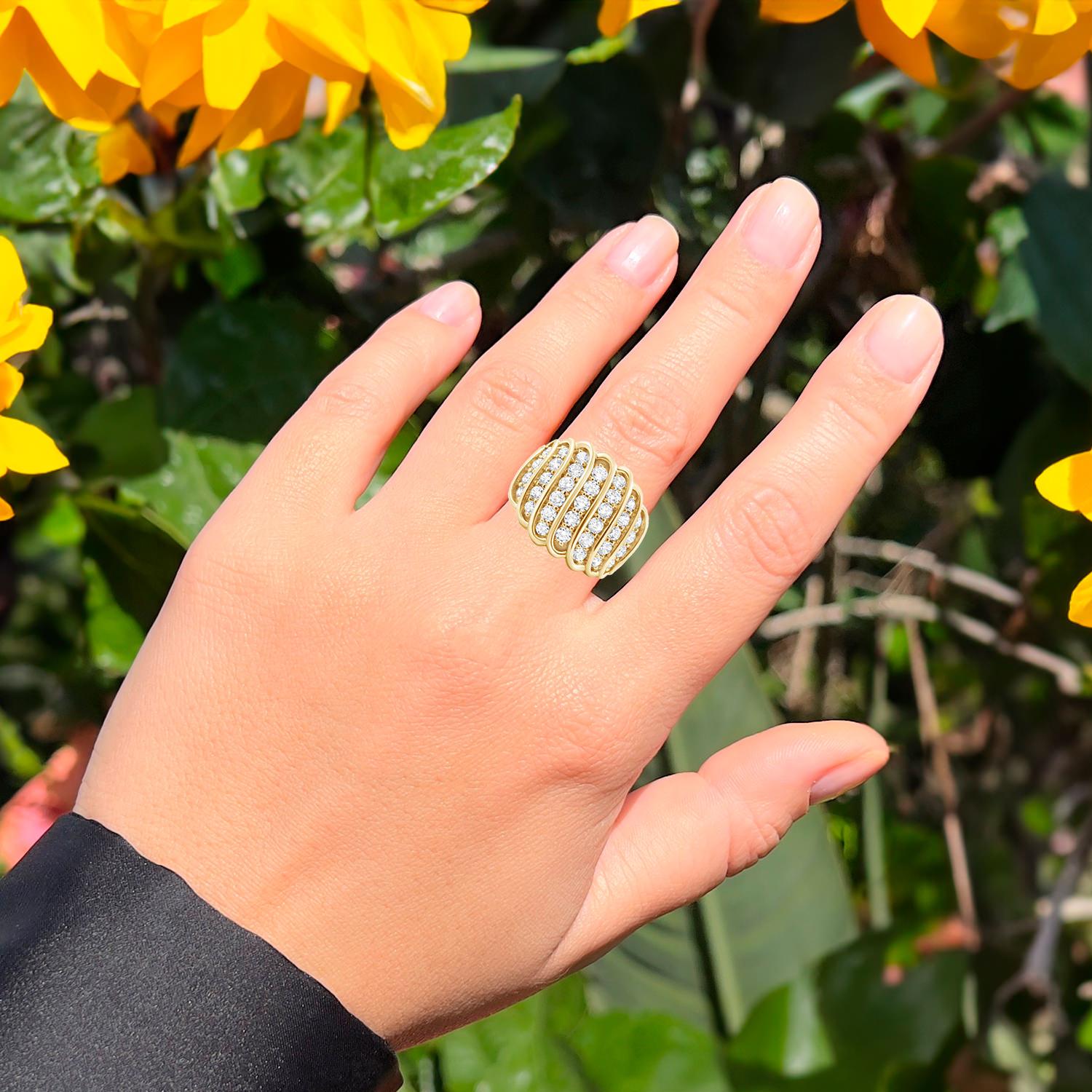 Round Cut Diamond Wide Cocktail Ring Round Brilliant Cut 2 Carats 14K Yellow Gold Plated For Sale