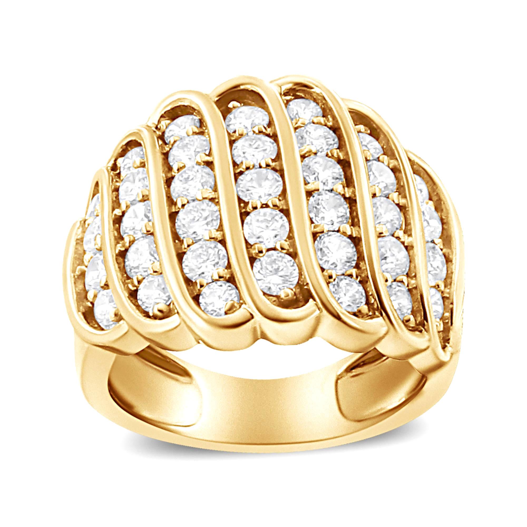 Diamond Wide Cocktail Ring Round Brilliant Cut 2 Carats 14K Yellow Gold Plated In Excellent Condition For Sale In Aliso Viejo, CA