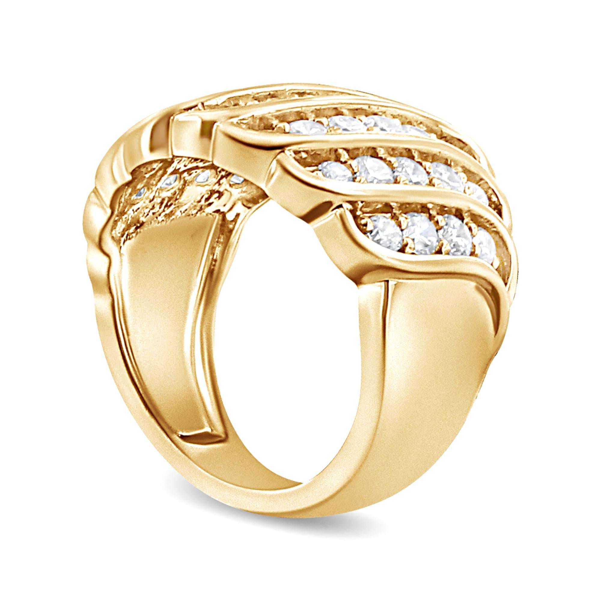 Women's or Men's Diamond Wide Cocktail Ring Round Brilliant Cut 2 Carats 14K Yellow Gold Plated For Sale