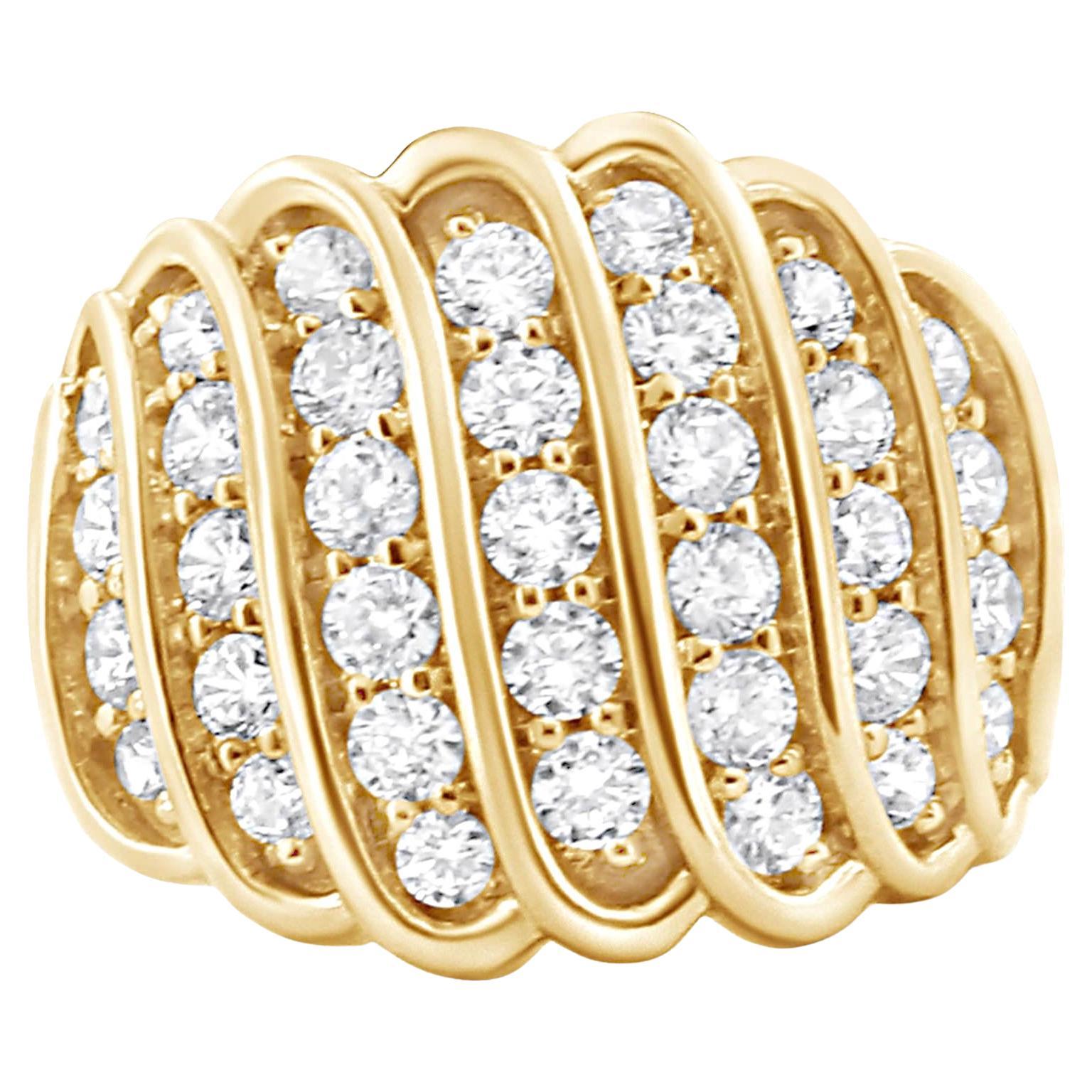 Diamond Wide Cocktail Ring Round Brilliant Cut 2 Carats 14K Yellow Gold Plated
