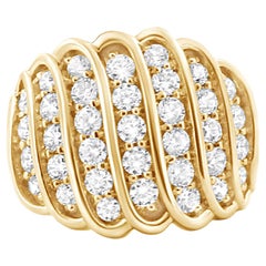 Diamond Wide Cocktail Ring Round Brilliant Cut 2 Carats 14K Yellow Gold Plated