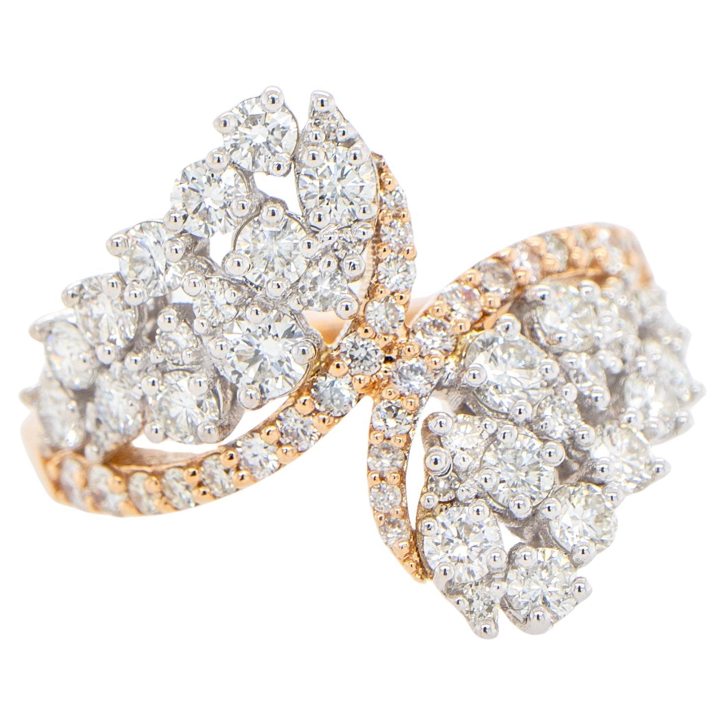 Diamond Wings Bypass Cluster Ring 1.43 Carats 18K Gold For Sale