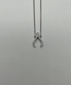 Diamond Wishbone Symbol Motif 18K White Gold Pendant Chain Necklace