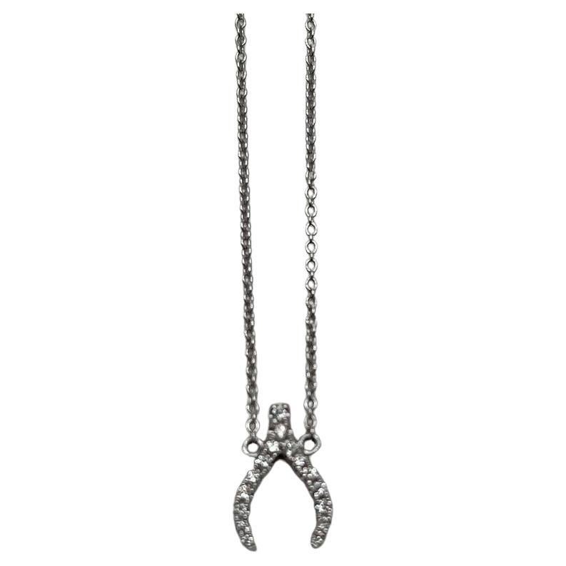 Diamond Wishbone Symbol Motif 18K White Gold Pendant Chain Necklace