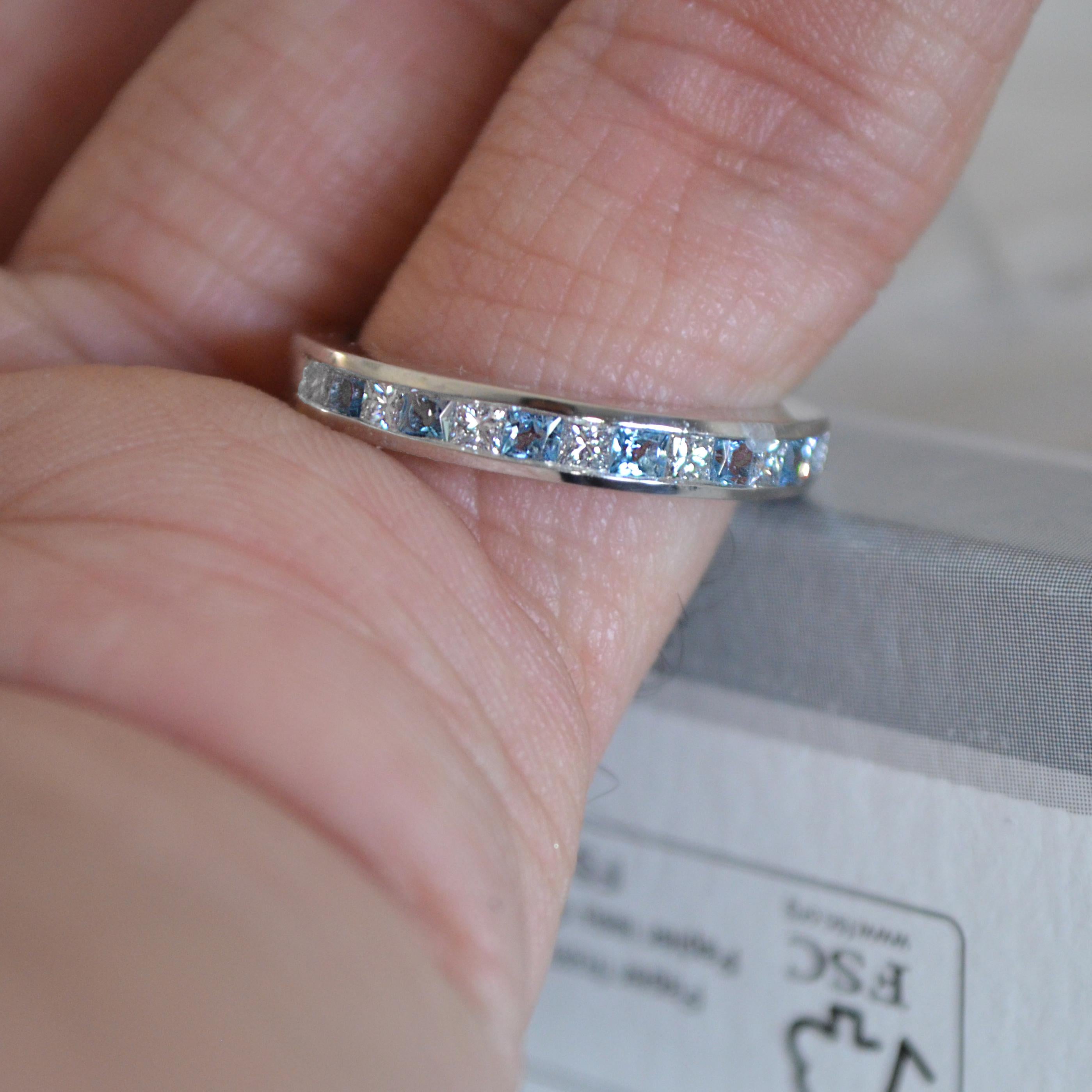 Contemporary Diamond with Aqua or Other Gemstone Weddinag Band 18 Karat Gold For Sale