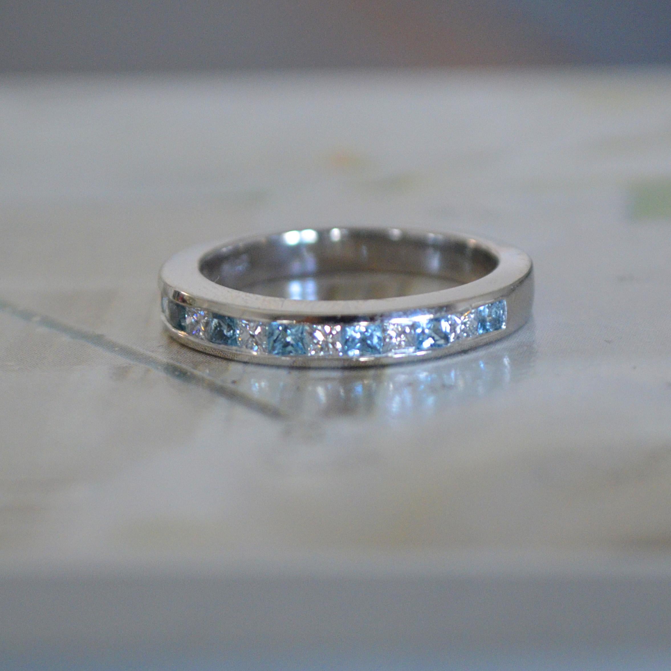 Diamond with Aqua or Other Gemstone Weddinag Band 18 Karat Gold In New Condition For Sale In West Hollywood, CA
