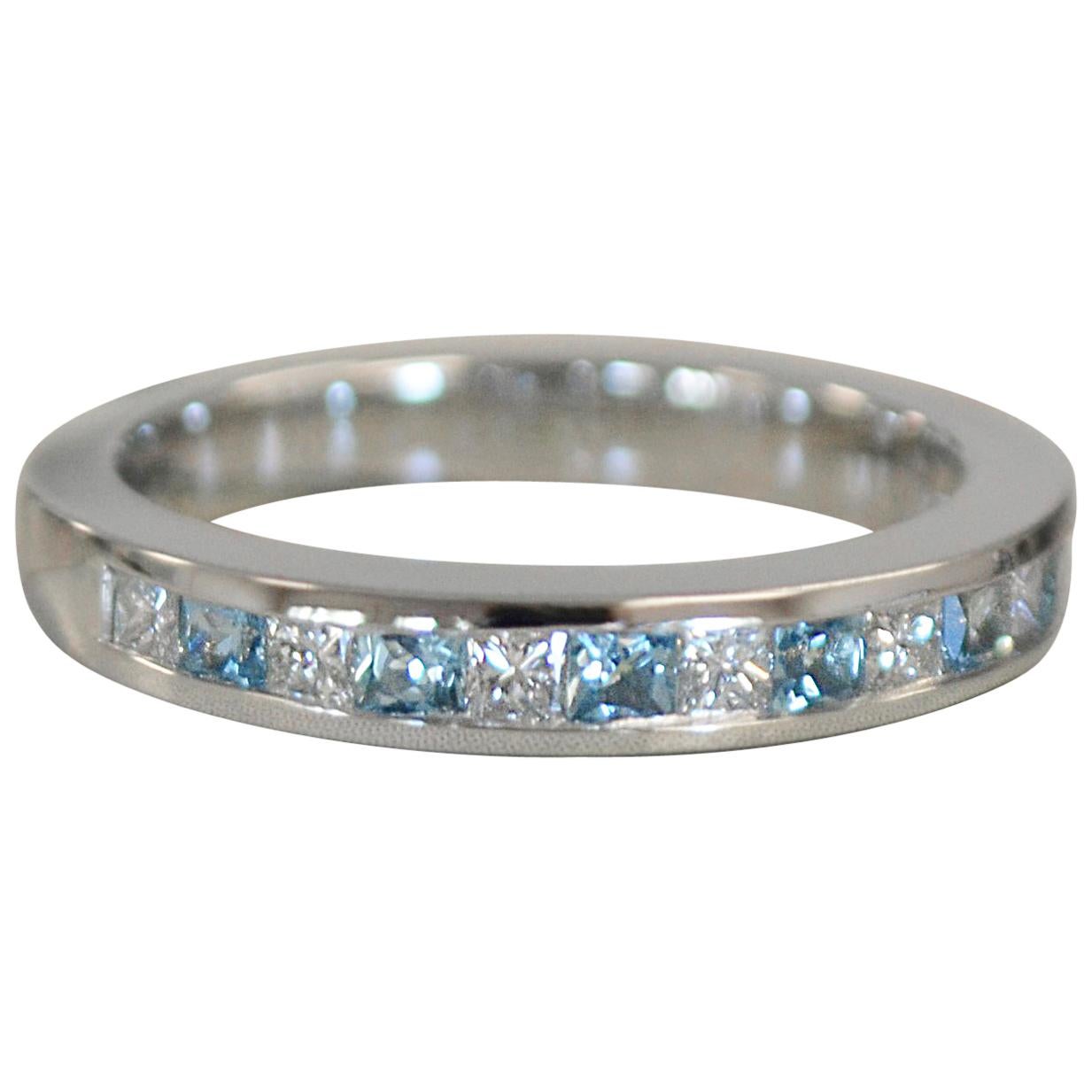 Diamond with Aqua or Other Gemstone Weddinag Band 18 Karat Gold For Sale