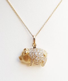 Diamond with Black Diamond Pig Brooch/Pendant Set in 18 Karat Gold Settings