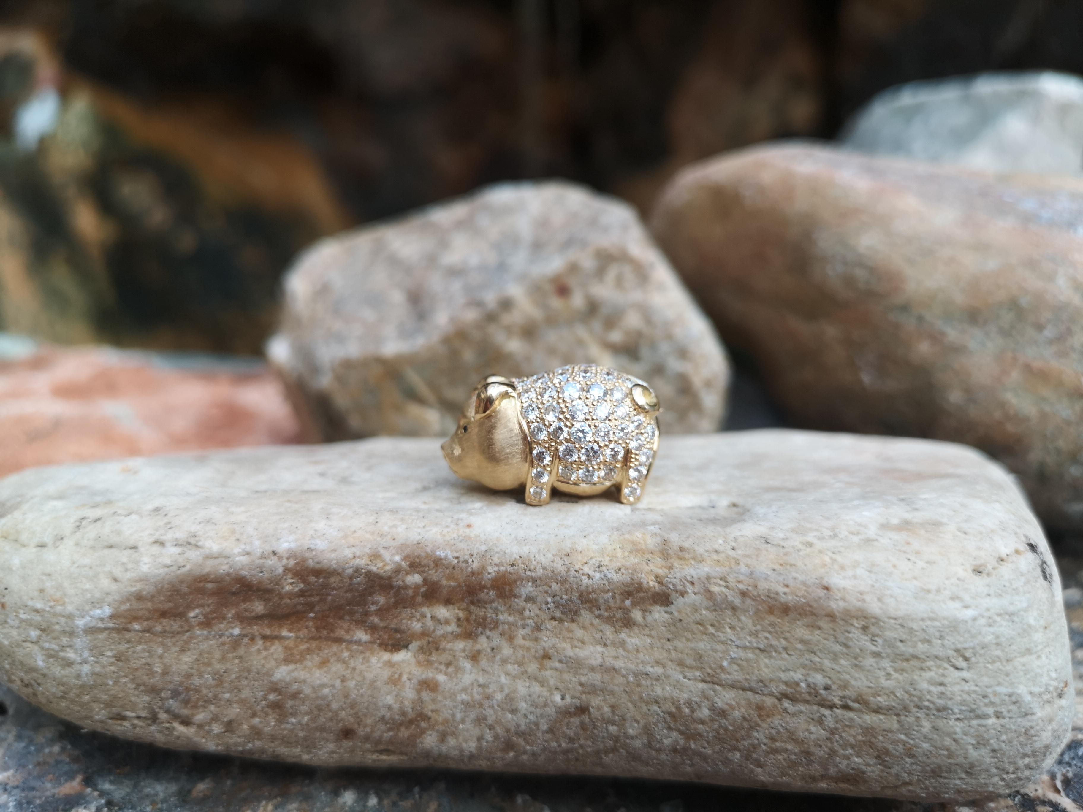 Women's or Men's Diamond with Black Diamond Pig Brooch/Pendant Set in 18 Karat Gold Settings For Sale