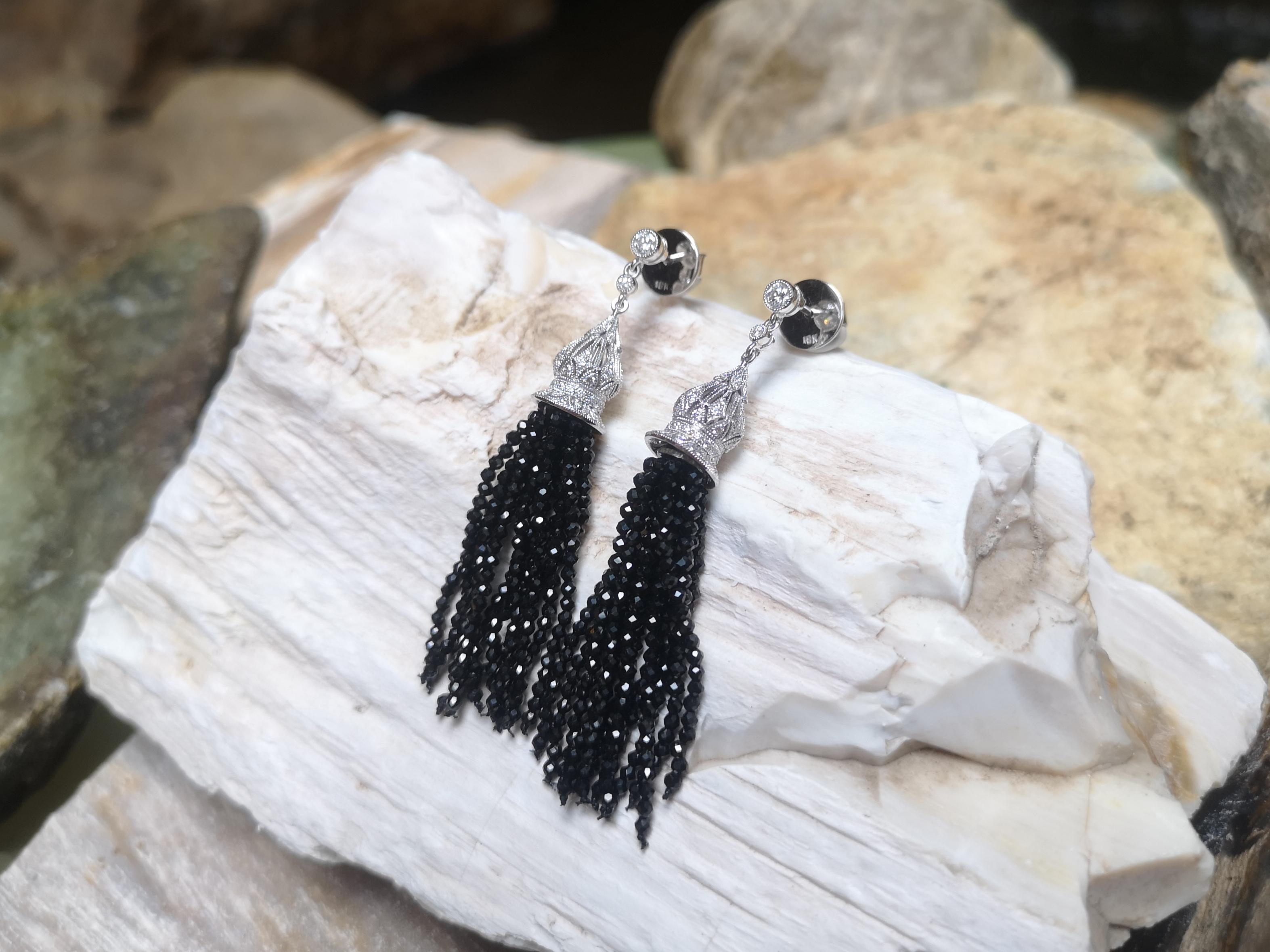 Mixed Cut Diamond with Black Spinel Earrings Set in 18 Karat White Gold Settings For Sale
