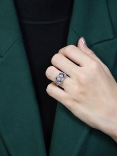 Diamond with Blue Sapphire Art Deco Style Two Stone Ring in 14K White Gold