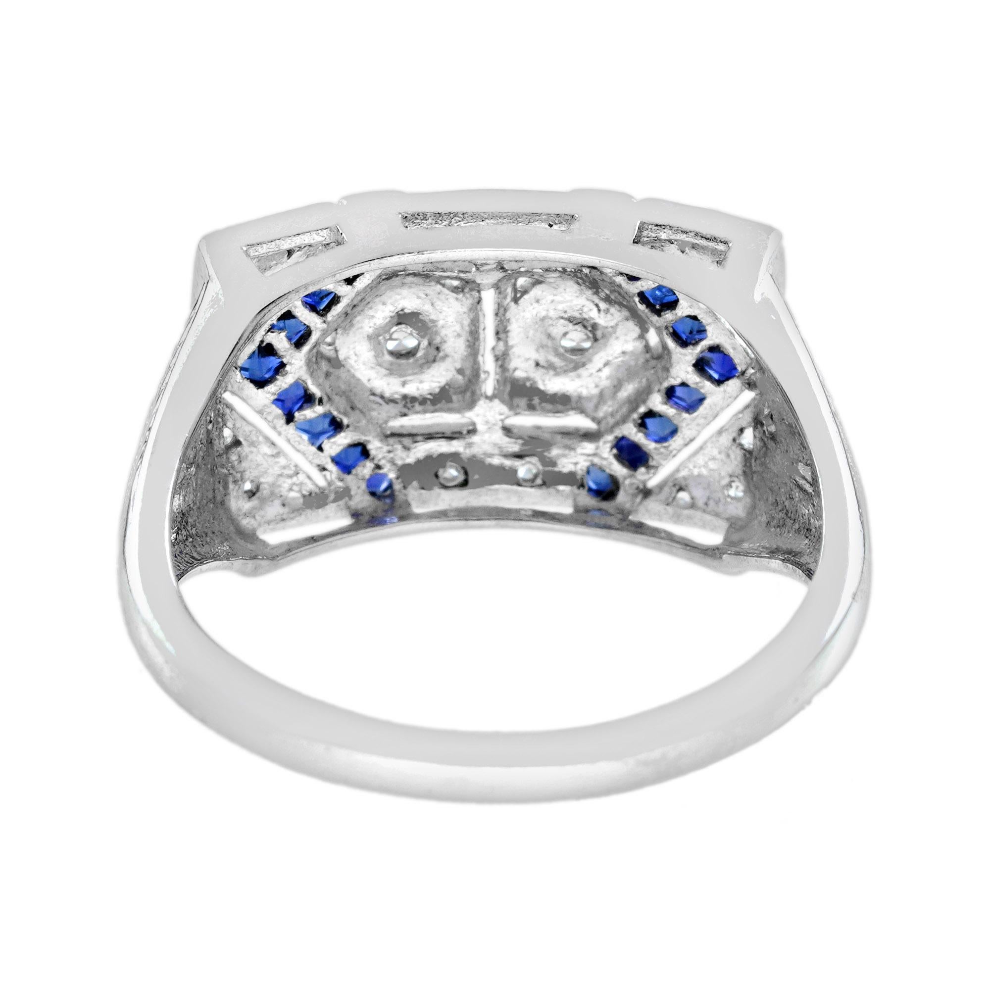 Women's Diamond with Blue Sapphire Art Deco Style Two Stone Ring in 14K White Gold For Sale